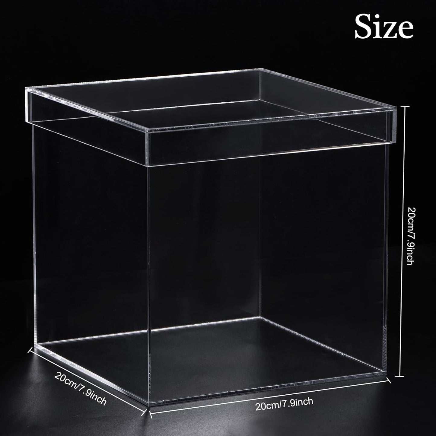 Clear Acrylic Square Cube Plastic Box, Plastic Rectangle Cube Containers with Lid, Storage Boxes 7.9x7.9x7.9 Inches for Tiny Jewelry Beads, Coins, Craft...