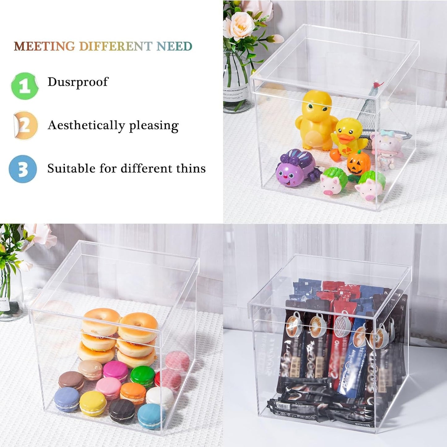 Clear Acrylic Square Cube Plastic Box, Plastic Rectangle Cube Containers with Lid, Storage Boxes 7.9x7.9x7.9 Inches for Tiny Jewelry Beads, Coins, Craft...