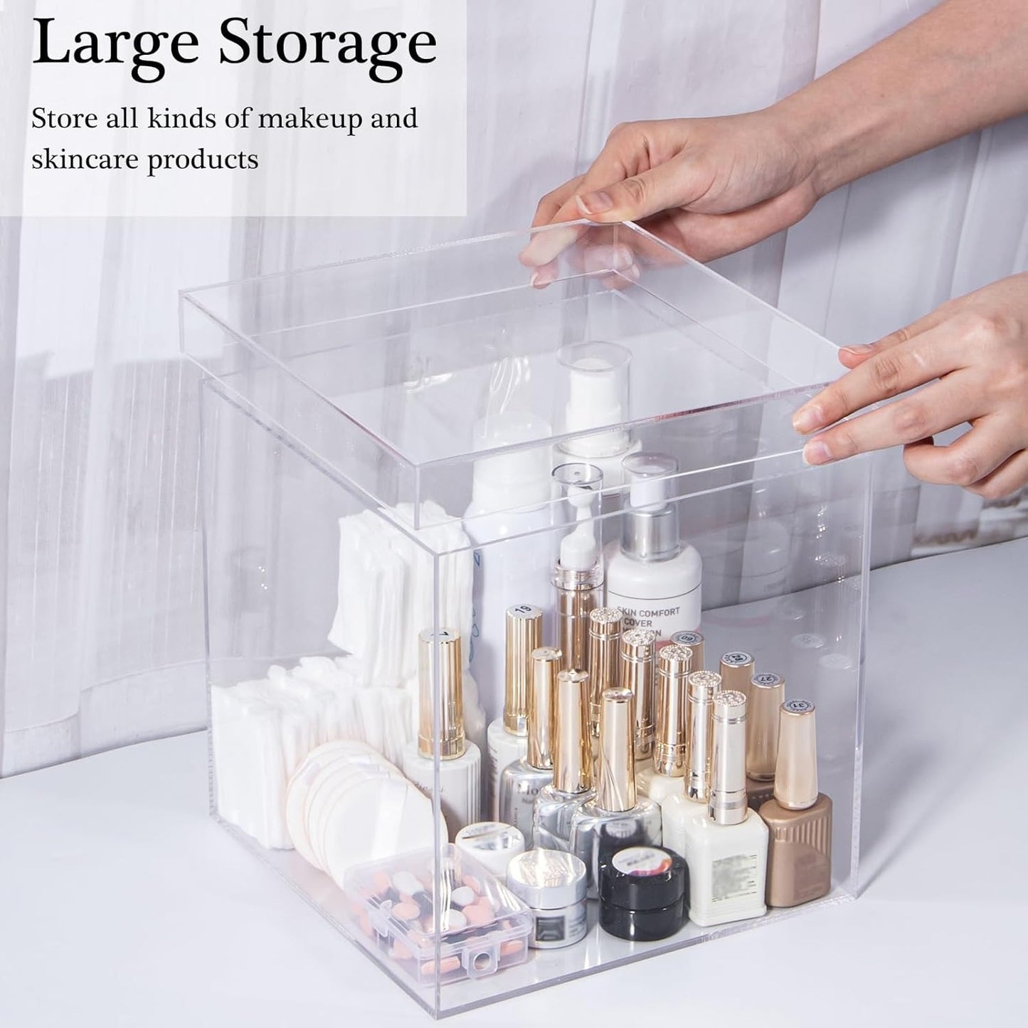 Clear Acrylic Square Cube Plastic Box, Plastic Rectangle Cube Containers with Lid, Storage Boxes 7.9x7.9x7.9 Inches for Tiny Jewelry Beads, Coins, Craft...