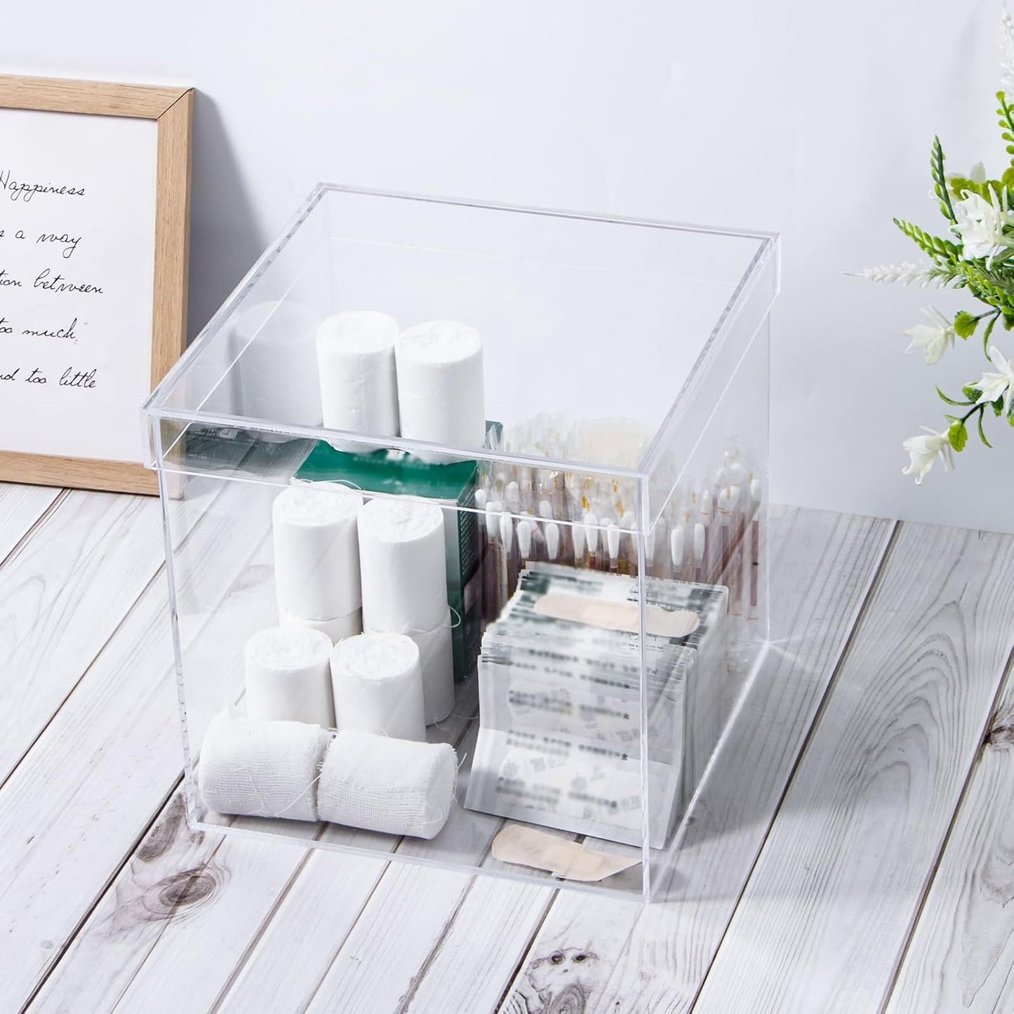 Clear Acrylic Square Cube Plastic Box, Plastic Rectangle Cube Containers with Lid, Storage Boxes 7.9x7.9x7.9 Inches for Tiny Jewelry Beads, Coins, Craft...