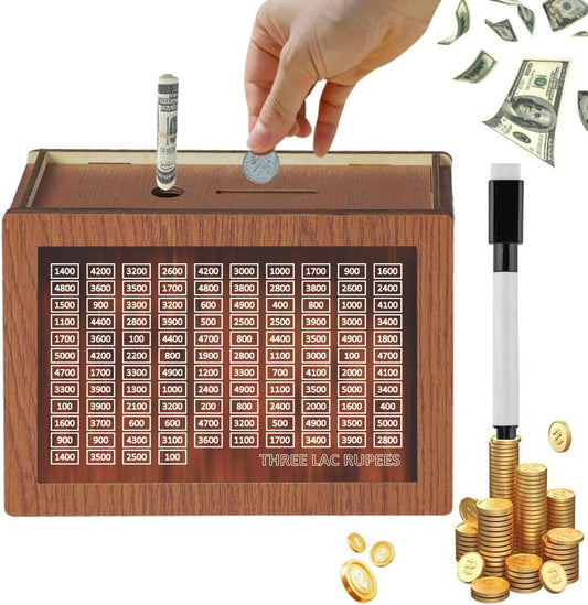 Wooden Digital Money Saving Box – Save Rs. 3 Lakh | Smart Coin Bank with Counter | Eco-Friendly Piggy Bank Pakistan