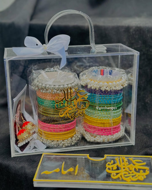 Elegant Acrylic Bag with Jhumkay & Colorful Bangles – Perfect Gift