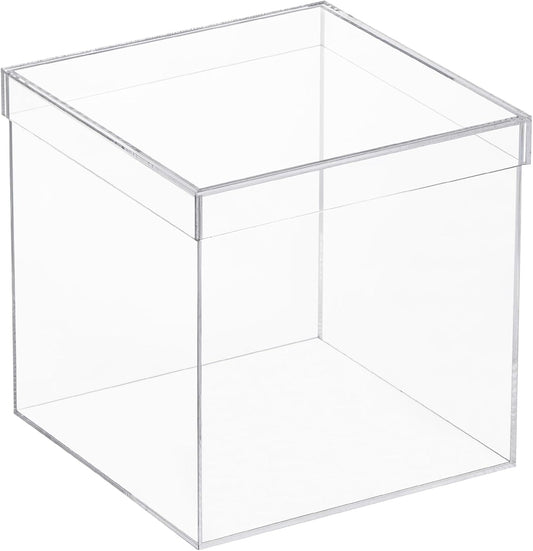 Clear Acrylic Square Cube Plastic Box, Plastic Rectangle Cube Containers with Lid, Storage Boxes 7.9x7.9x7.9 Inches for Tiny Jewelry Beads, Coins, Craft...