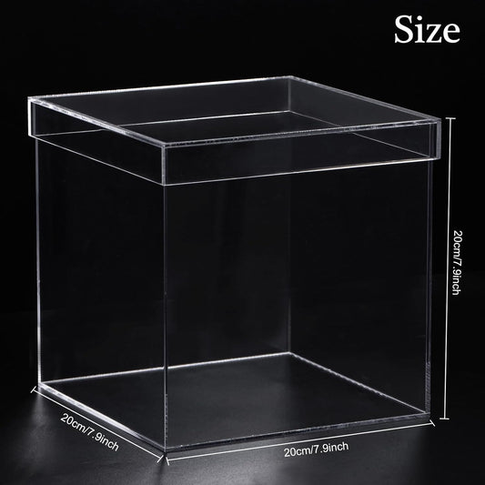 Clear Acrylic Square Cube Plastic Box, Plastic Rectangle Cube Containers with Lid, Storage Boxes 7.9x7.9x7.9 Inches for Tiny Jewelry Beads, Coins, Craft...